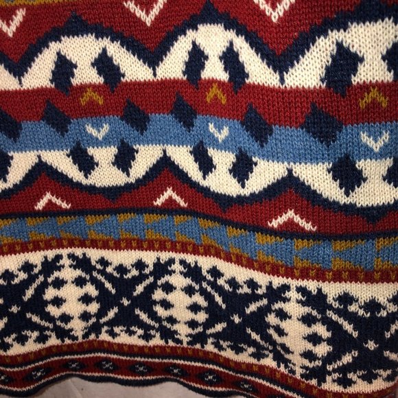 delia mcKain Vintage 90s cotton Mountain Lodge Fair Isle ikat sweater XL - Picture 2 of 5